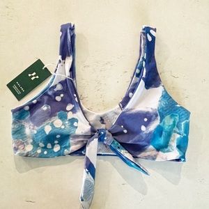 Halara Watercolour Print Lace Up Bikini Top Purple Blue NWT XL